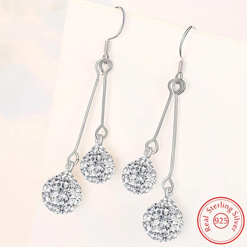 Original Jewelry 925 Sterling Silver Womans New Fashion Two Shambhala Ball Crystals Zircon Drop Earrings XY0019